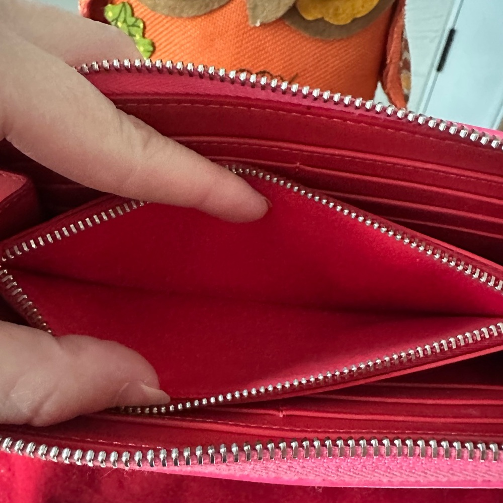 Christian Louboutin RARE COLOR Neon Pink Studded Wallet zip Card Holder - Picture 13 of 13